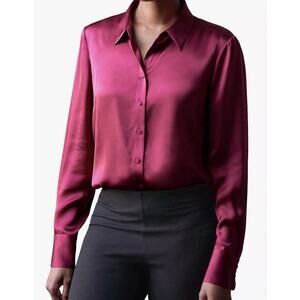 PURE Collection Sand Washed Pure Silk Satin Blouse Raspberry Sz 2 A004140